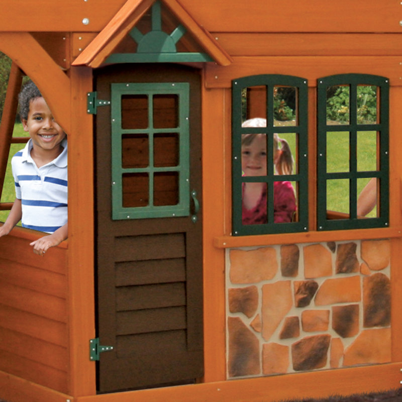 KidKraft Boulder Station Wooden Swing Set / Playset with Tube Slide